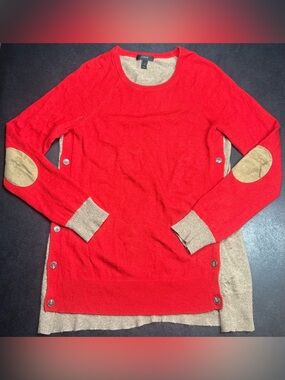 J. Crew Size S Color Block Wool Rabbit Button Asymmetrical Elbow Patches Sweater